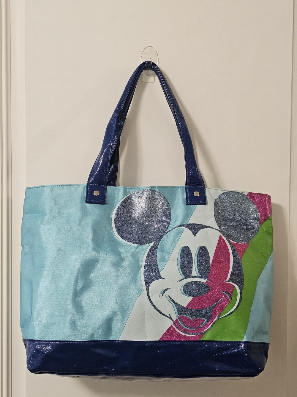 Disney Mickey Mouse Glitter Beach Tote Bag Blue Pink